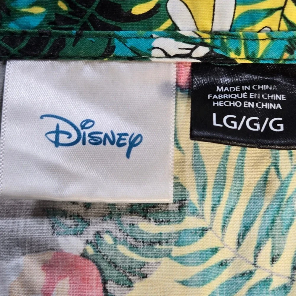 Disney Mickey Mouse Hawaiian Shirt Mens Sz L Tropical Floral Button Cotton Vacay